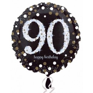 Black & Gold Sparkle 90th Birthday Balloon